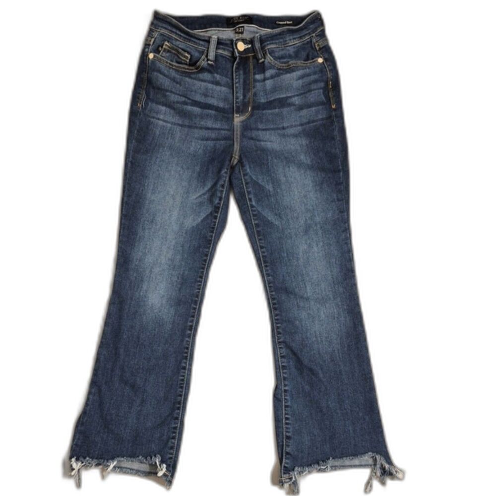 Judy Blue 27 Cropped Bootcut Jeans Medium Wash Raw Frayed Hem Stretch Denim